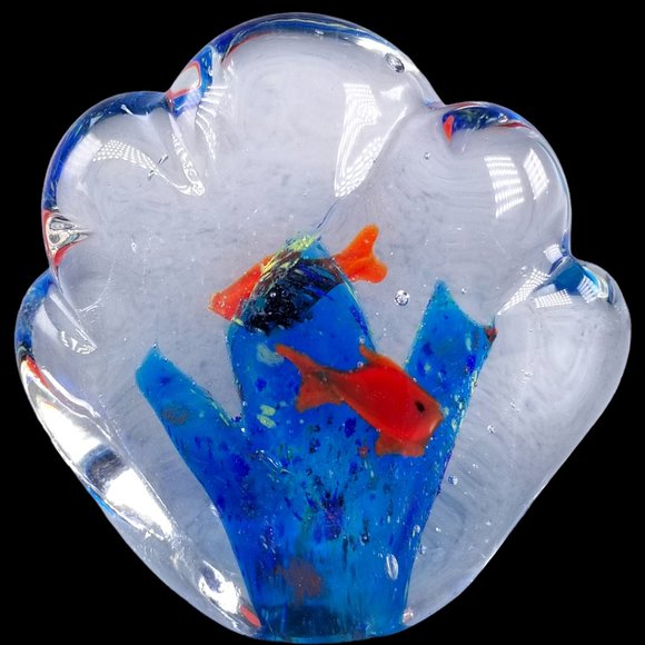 Murano Hand-Blown Double-Sided Fish Aquarium Italian Art Glass Paperweight. - Picture 6 of 15